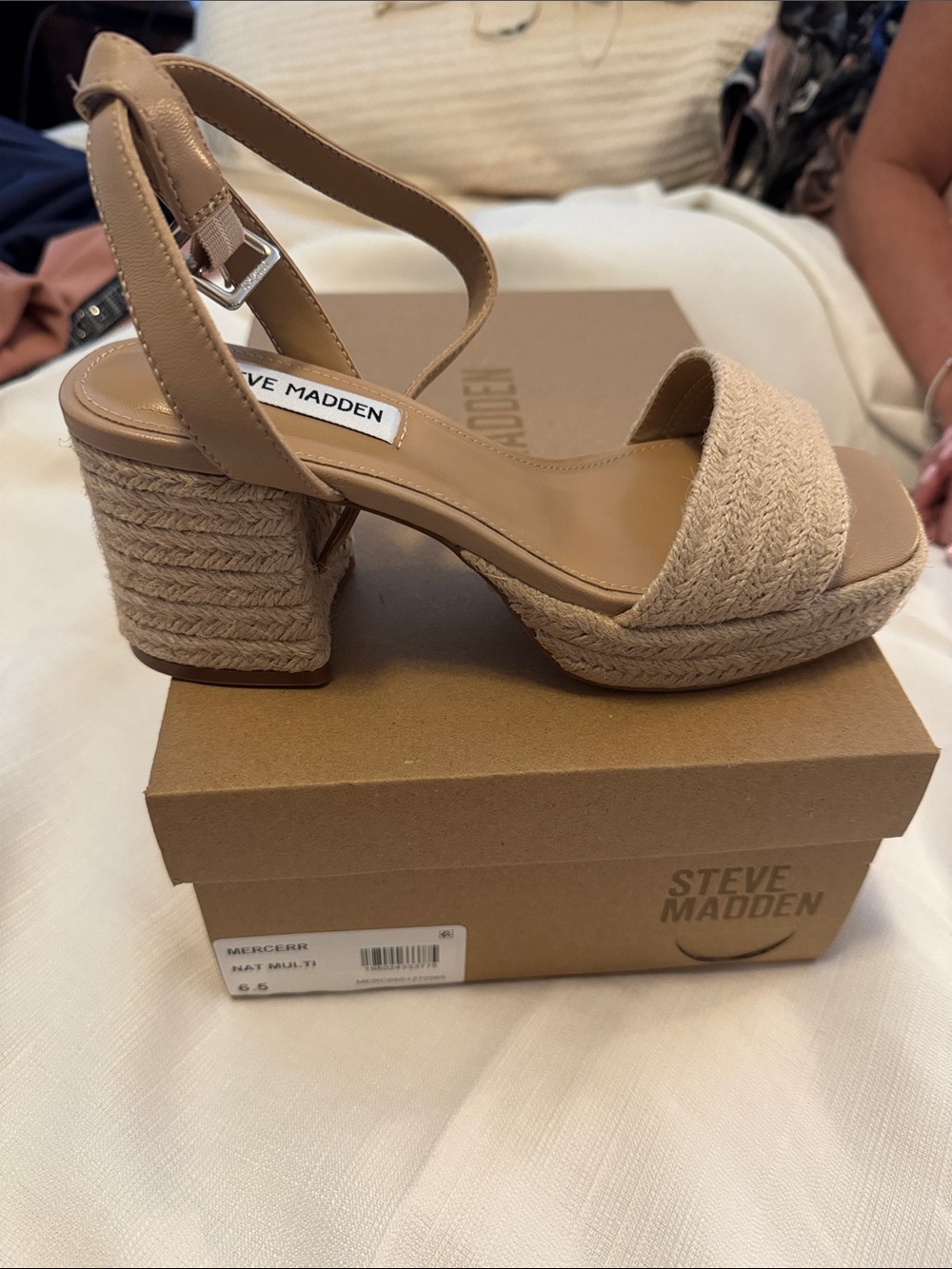 Steve Madden Neutral Tan Espadrille Block Heel Sandal
